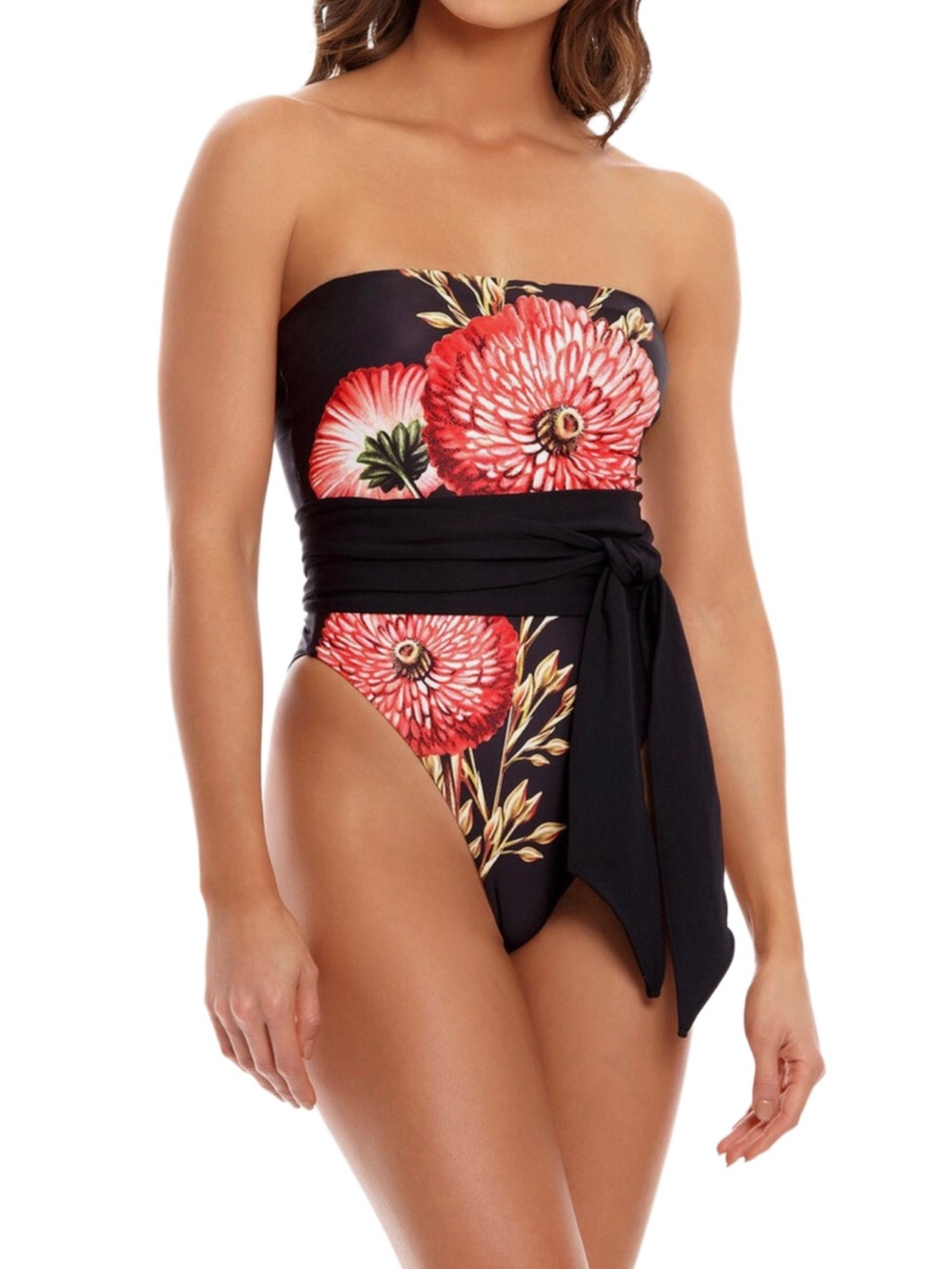 Agua Bendita Cecia Moss One-Piece Swimsuit Floral w/Sash (removable straps)- S